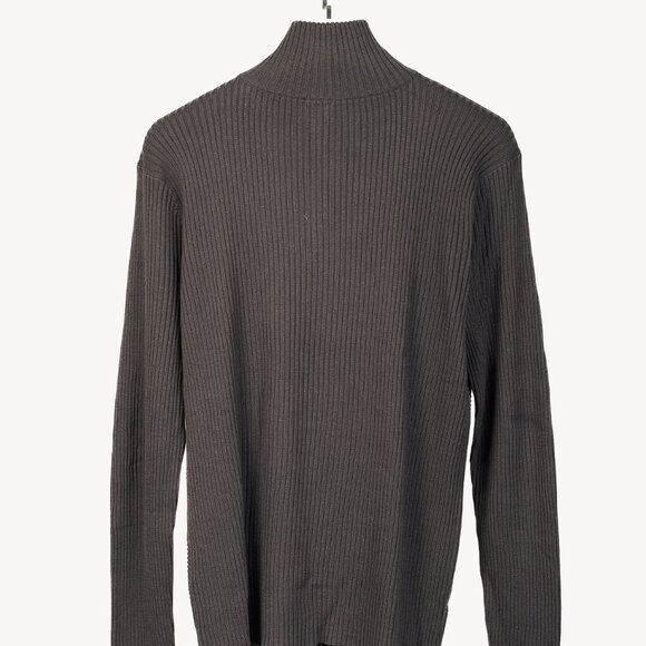 Armani Collezioni Brownish-Grey Ribbed Silk-Blend Knit 1/2-Zip Pullover - Picture 2 of 11